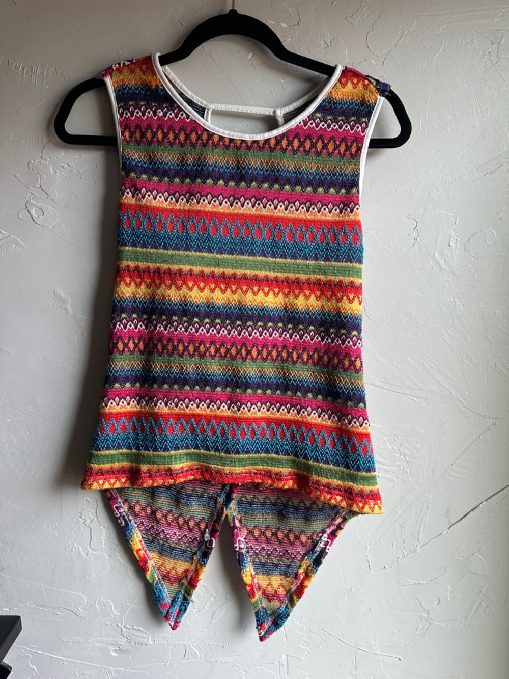 Colorful Boho Knit Tank Top Fairycore Festival Hippie Y2K Zigzag Print Top‎ Sz L